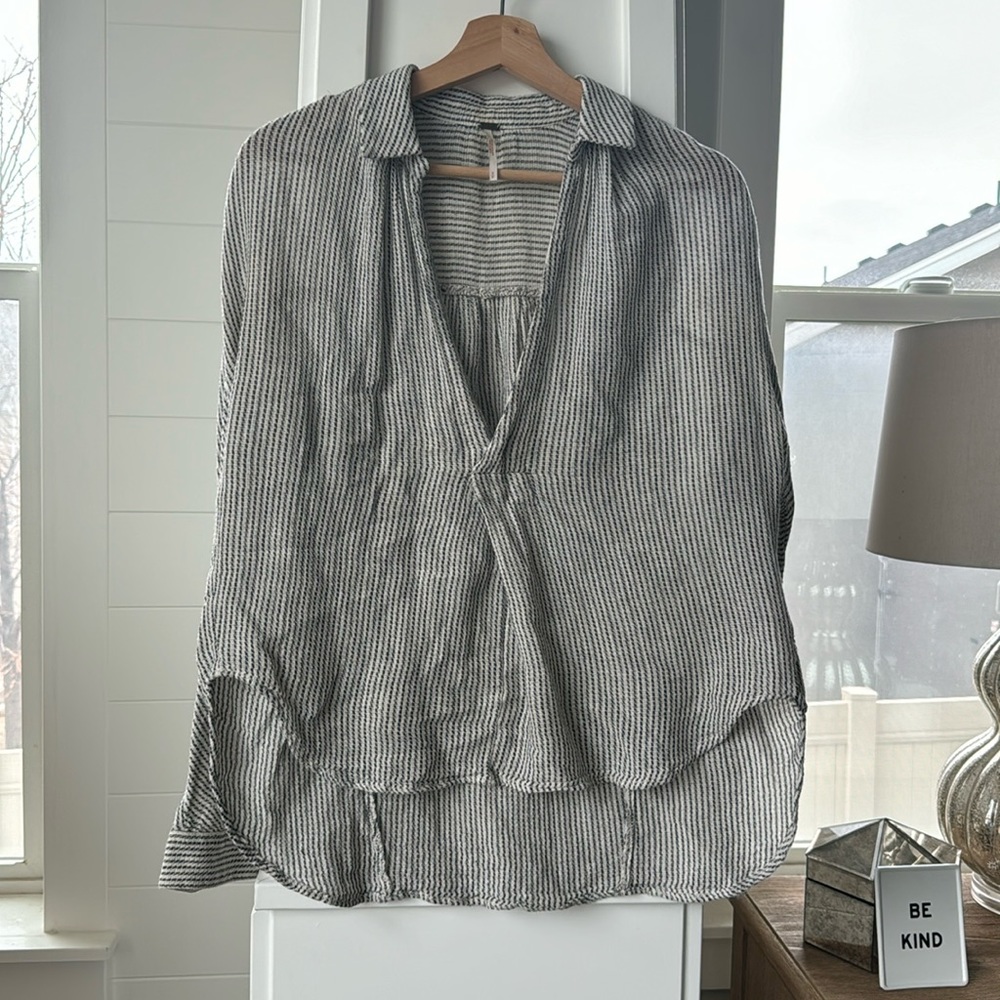 Free People Black and White Striped Blouse